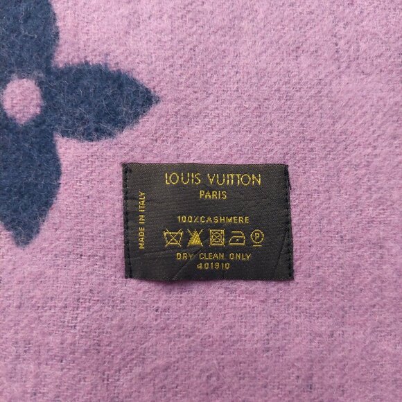 LOUIS VUITTON Reykjavik Navy Blue & Lavender Reversible Cashmere Scarf Pre-Owned - Picture 10 of 11